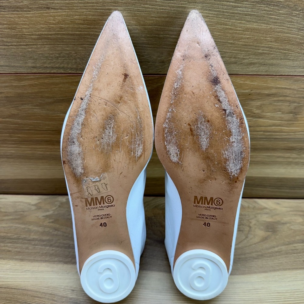 MM6 Maison Margiela Paris Zip Pointed Toe Flats 9 9.5 EU 40 White Soft Leather - Picture 9 of 10
